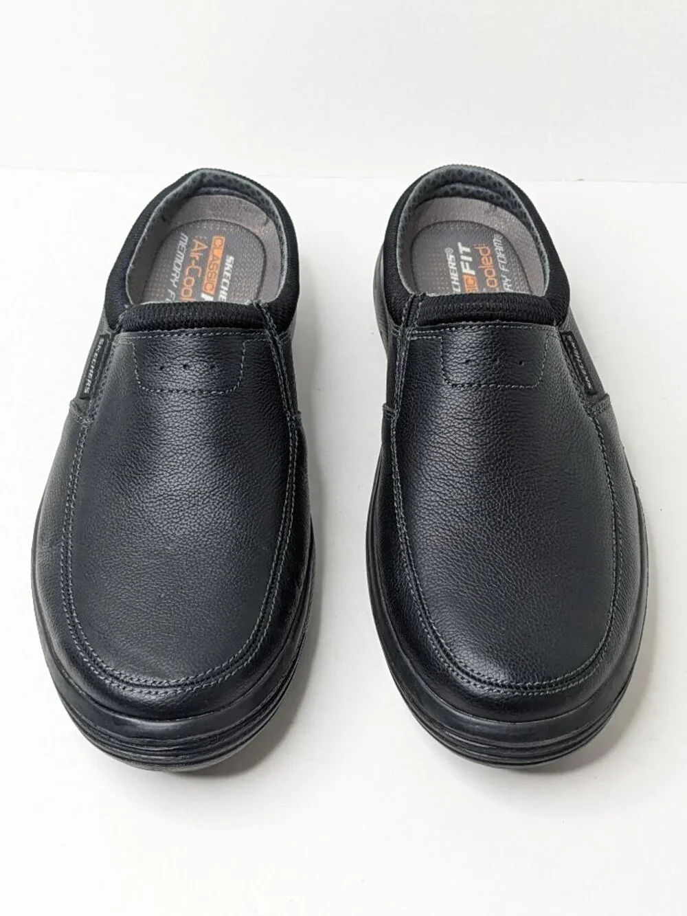 Skechers Porter Vamen Slip-on Mule Loafers Black Leather Mens 11.5